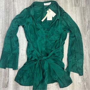 NWT Hellessy Designer Emerald Green Blouse Top Avant Garde Fall Flowy Size 10